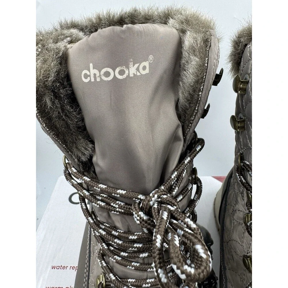 Chooka Women's Belltown Taupe Brown Mid Faux Fur Insulated Winter Snow Boots 9